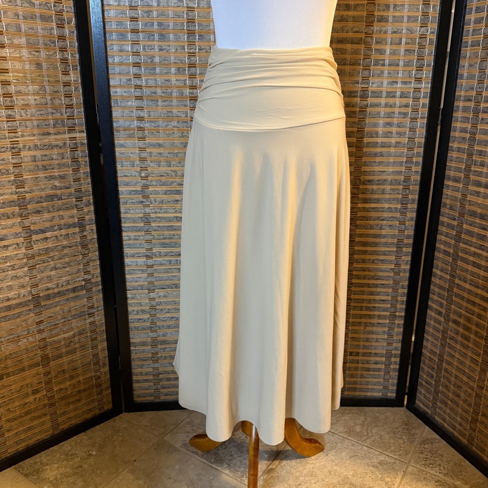 Sonny San Eclipse Skirt Women P Sand Beige Ruched Waist Midi Calf Length Minimal